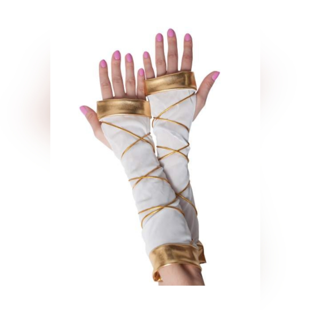 White & gold greek goddess fingerless gloves arm cuffs  New in package